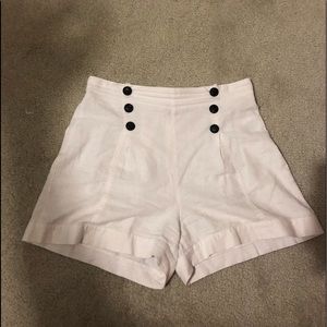 White High Waist Shorts with Button Detail